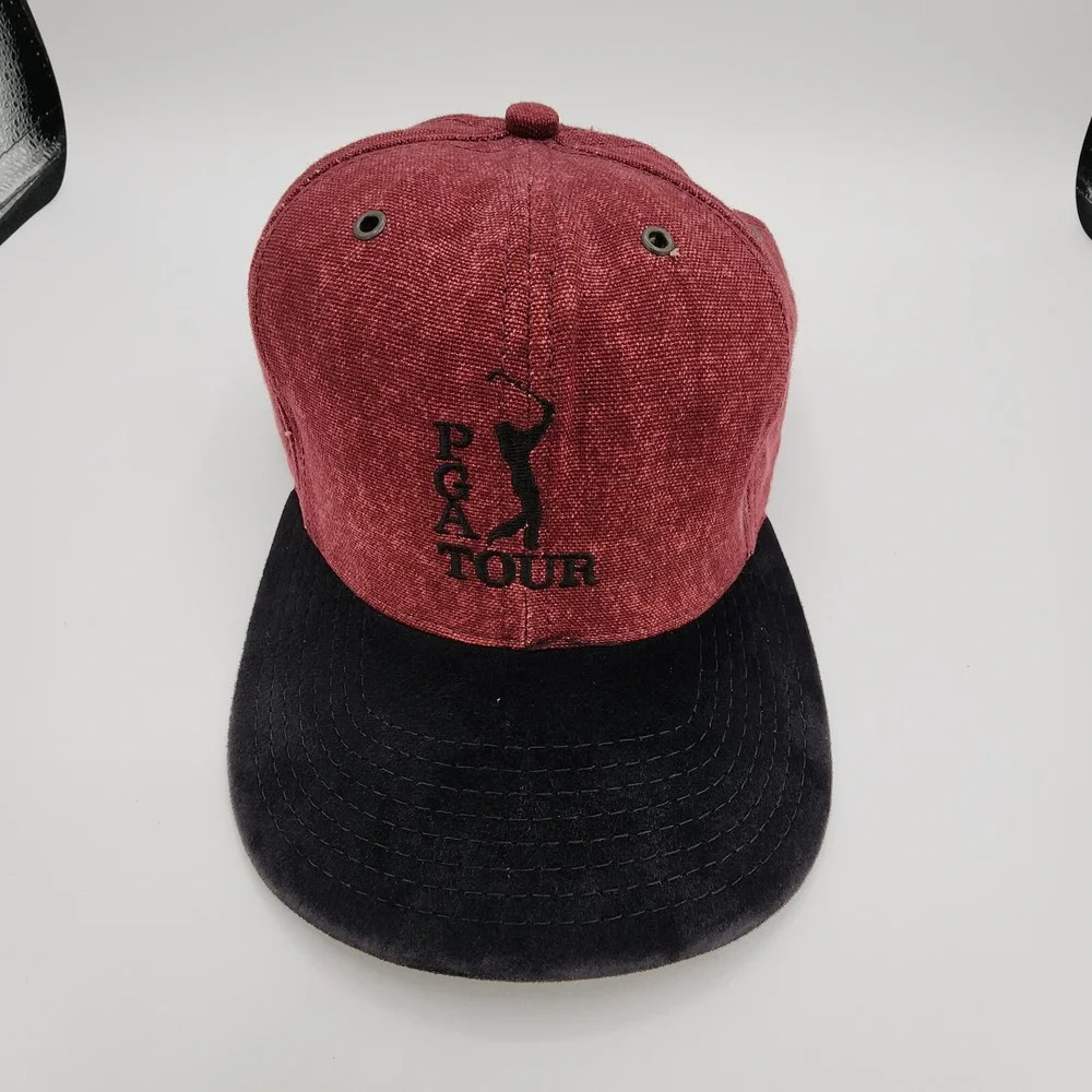 Vintage Ram Golf PGA Tour Hat Adjustable Strap Red Black Velvet Bill Made in USA